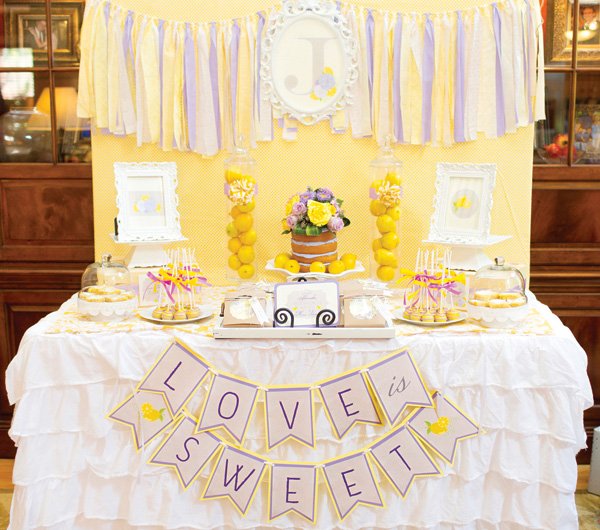 fresh spring bridal shower dessert table