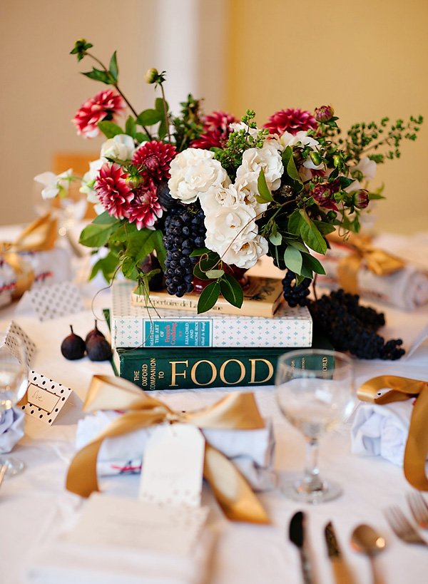 vintage floral centerpieces - red white green grapes