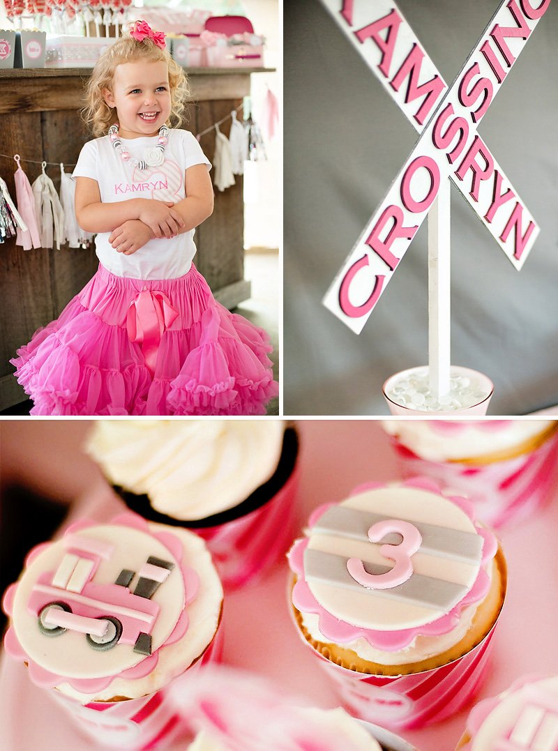 Girlie Train Birthday Party - Outfit, Cupcakes, Railroad Sign