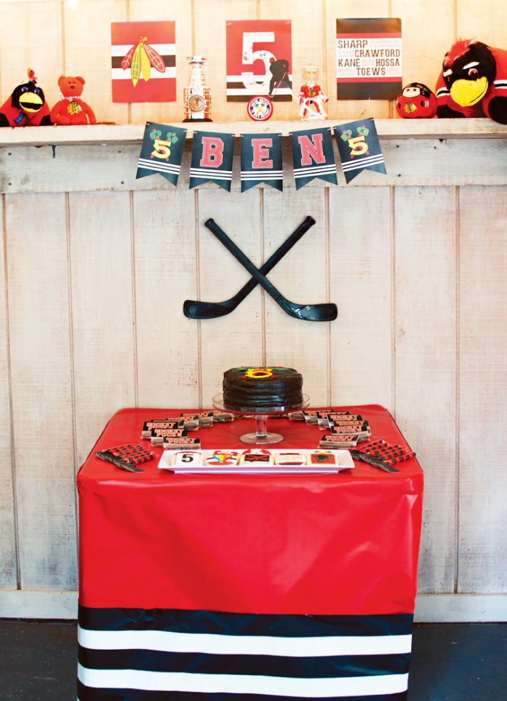 boy's hockey birthday party dessert table