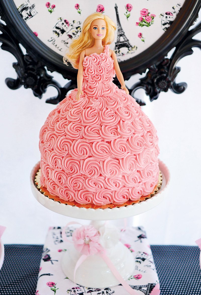 pink Barbie dress birthday cake