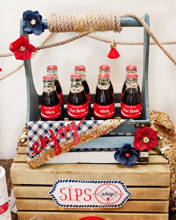 Custom Coke Bottles at Nautical Bridal Shower
