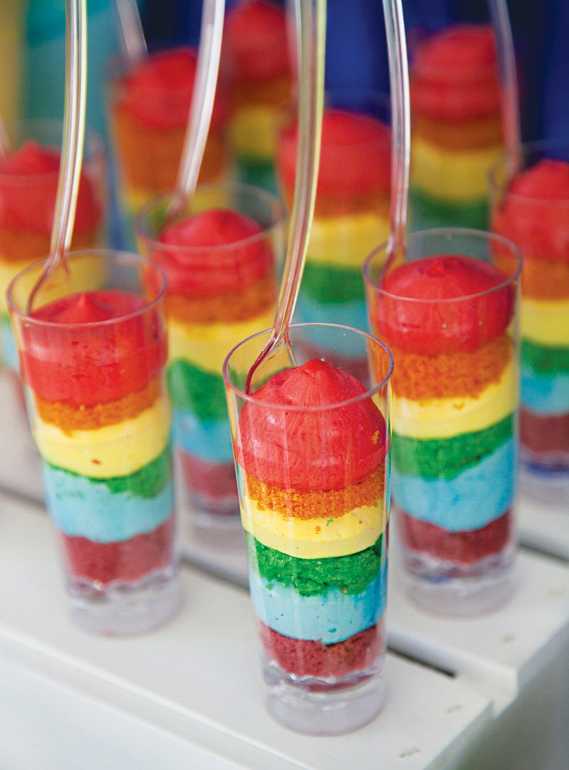 rainbow layer cake shots