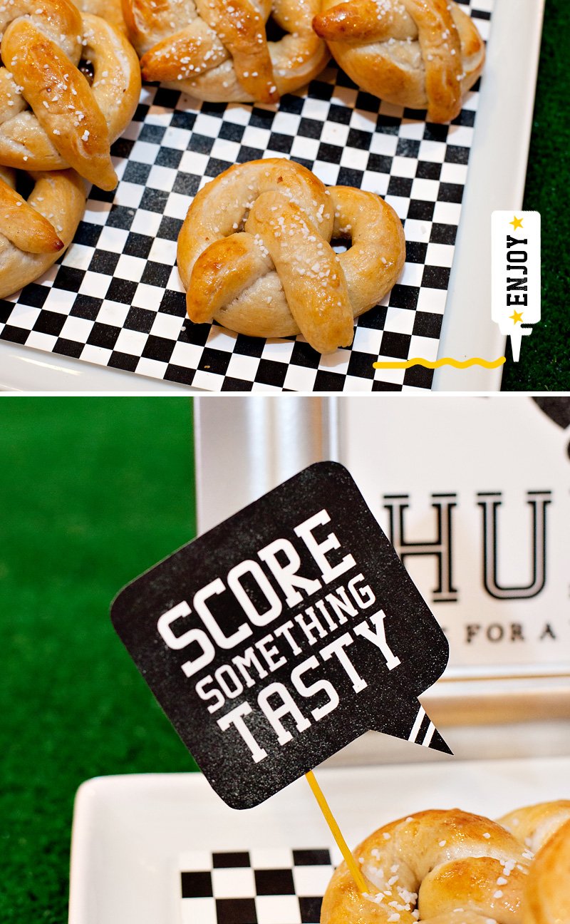 game day bread pretzels and free chalkboard style printables