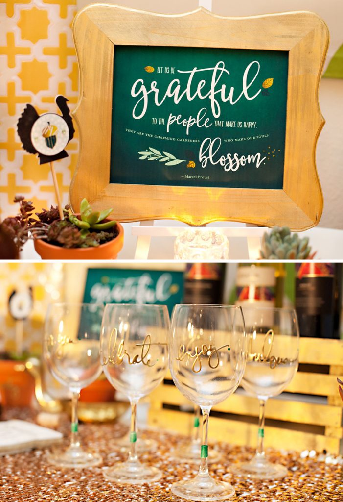 Glam Green and Gold Thanksgiving Printables and Wine