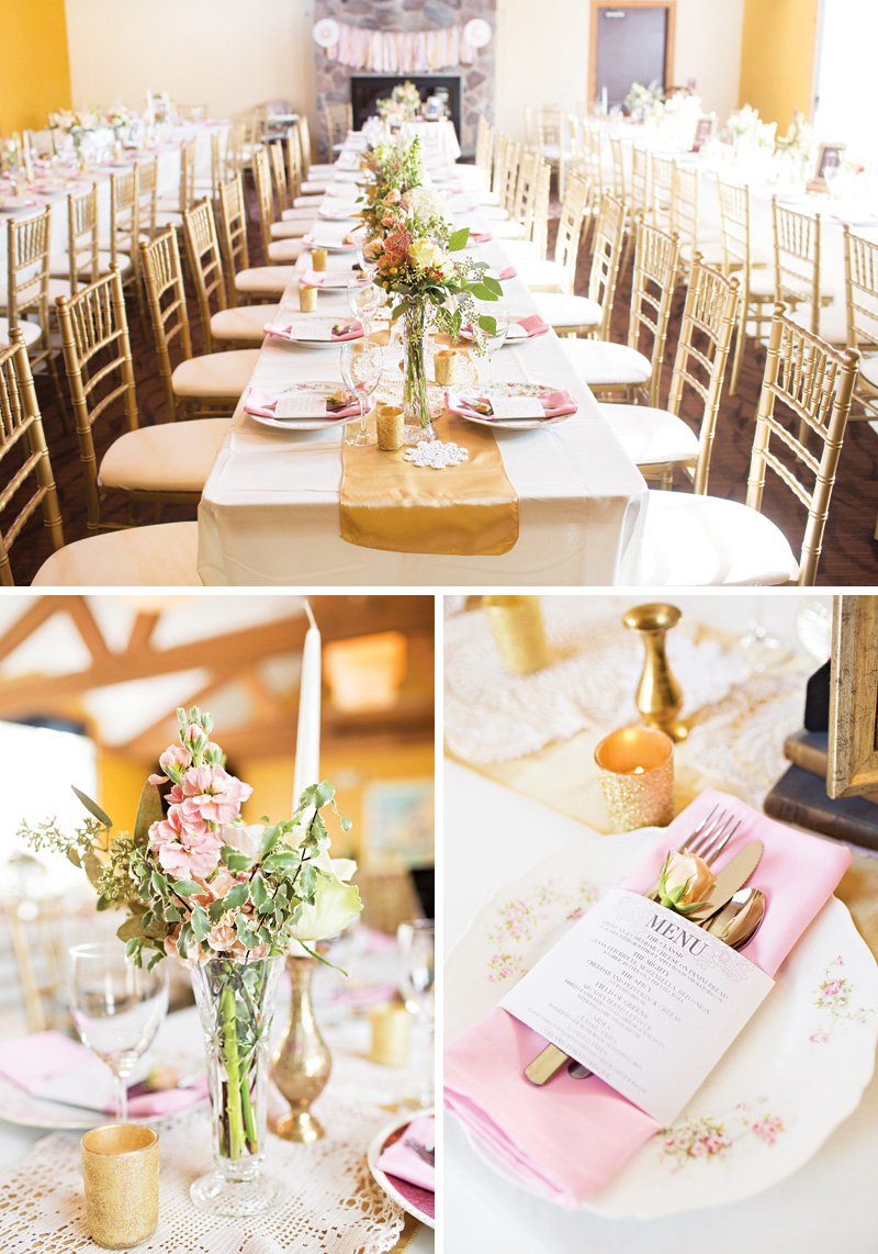 pink and white wedding tablescape
