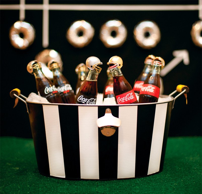 Football Drink Tub with Referee Stripes and Coke Bottle Players