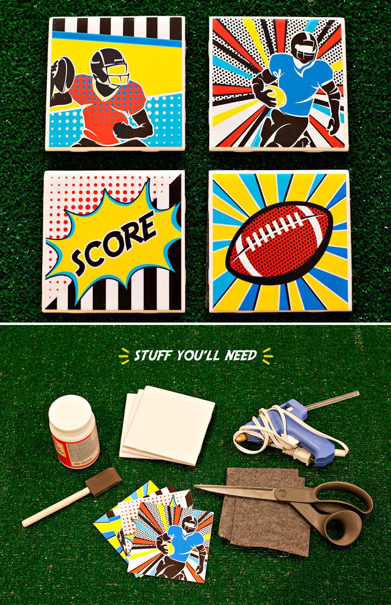 DIY Football Pop Art Tile Coasters - Tutorial