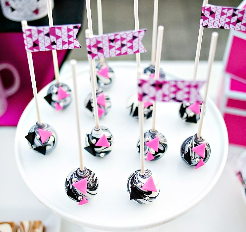 Geometric and Marbled Cake Pops Pink Black