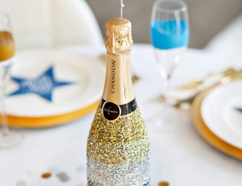 Midnight Toast New Year’s Eve Table + Ombre Glittered Champagne Bottles