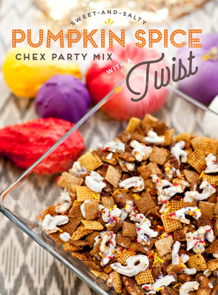 Pumpkin Spice Chex Party Mix with Sprinkles and Pretzels