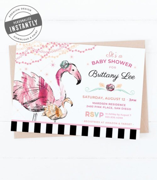 Fancy Flamingo Baby Shower Invitation