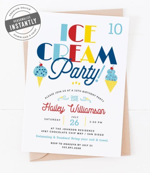 Nautical Ice Cream Station Birthday Party Invitation