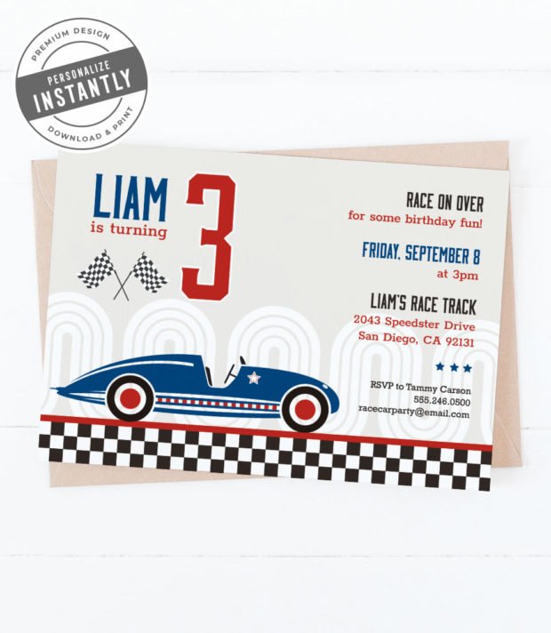 Vintage Race Car Birthday Party Invitation