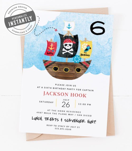 Modern Pirate Birthday Party Invitation