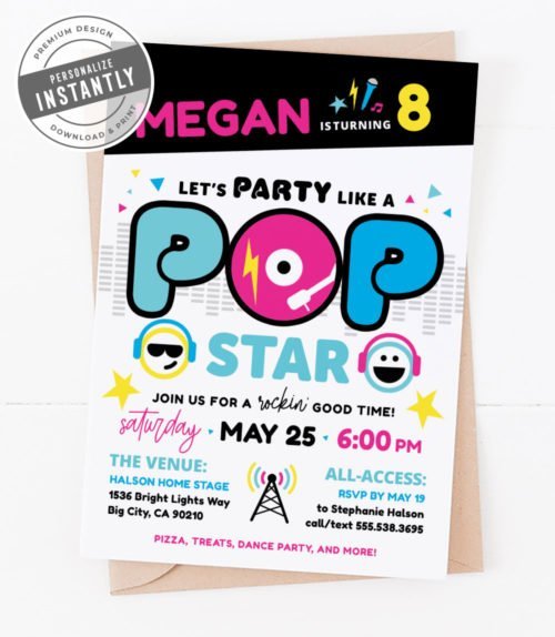Pop Star Birthday Party Invitation