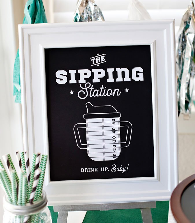 Football baby shower drink station sign