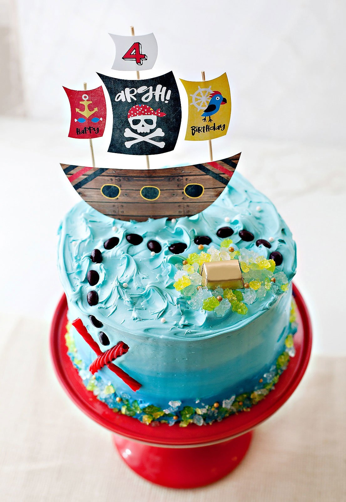 Pirate Theme Happy Birthday Paper Cake Topper Pirate Ship Skull 