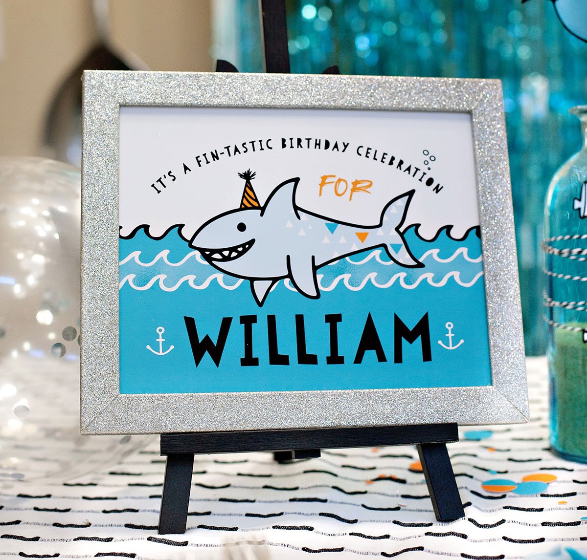 shark party custom sign
